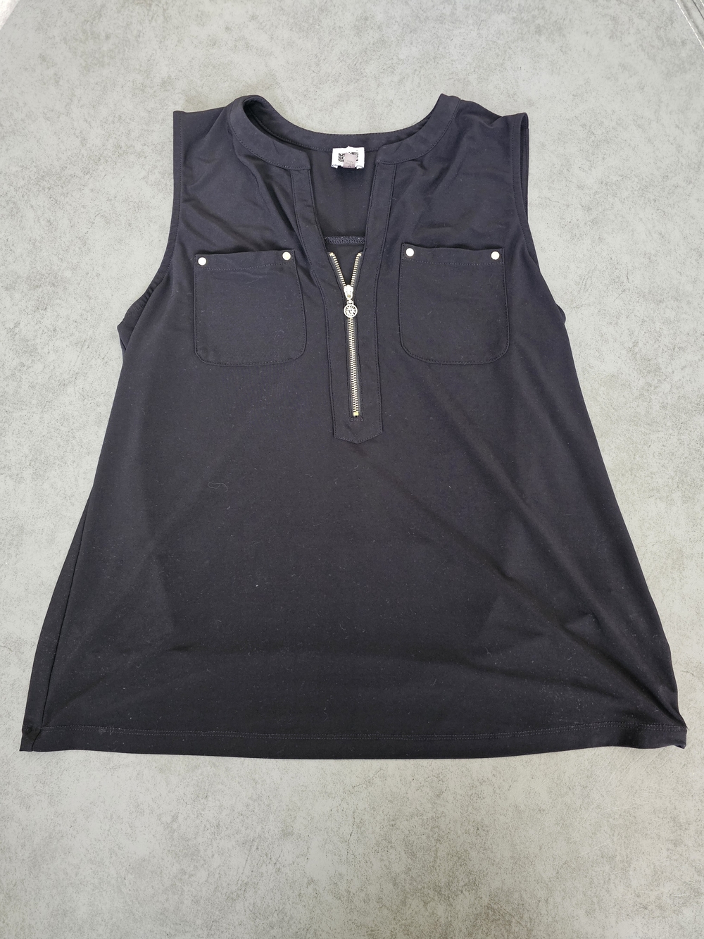 Anne Klein Black Sleeveless Zip Pocket Tank Blpuse Medium